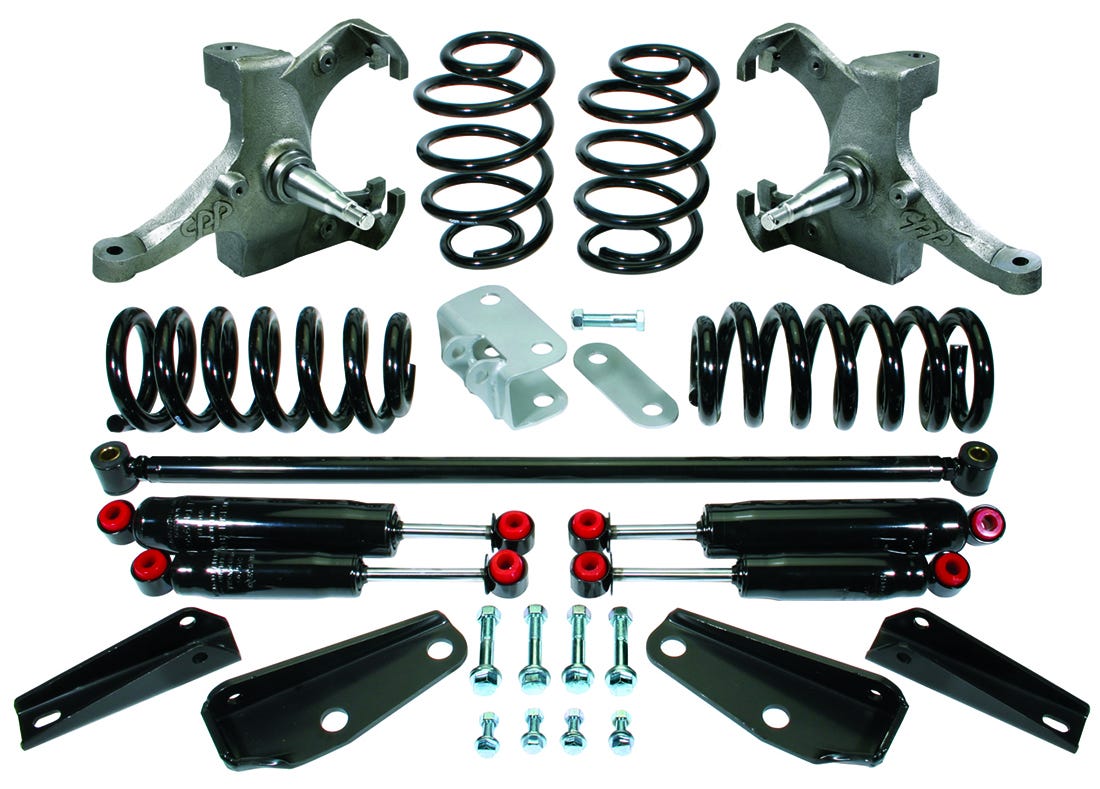 C10 Lowering Kit W/Spindles, 63-70 C10, 1" Front Springs/Shocks, 5" Rear Springs/Shocks, 2.5" Drop Spindle